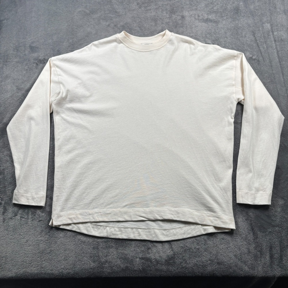 AYR Shirt Womens Large Ivory Cotton Long Sleeve Crewneck Tee The Snooze Casual